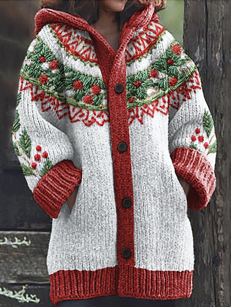 

Casual Hoodie Cardigan, Red, Cardigans