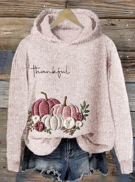

Floral Casual Cotton Loose Hoodie, Pink, Hoodies&Sweatshirts