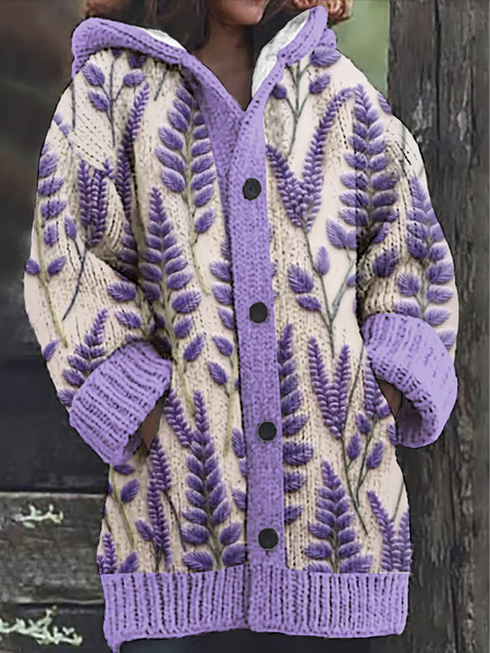 

Casual Floral Cardigan, Purple, Cardigans