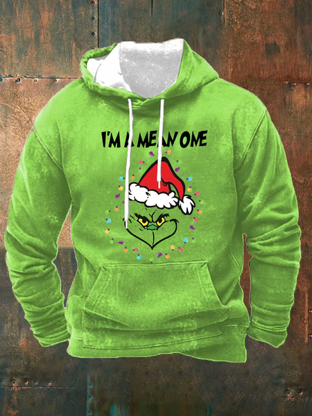 

Men's I'm A Mean One Christmas Print Casual Hoodie, Green, Hoodies&Sweatshirts