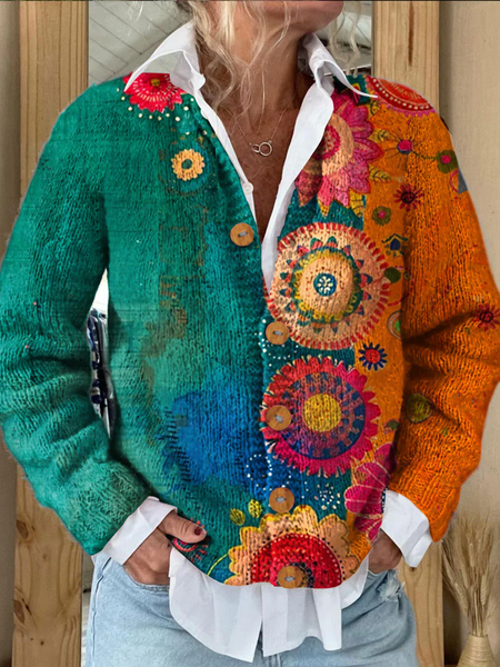 

Vintage Love And Peace Flower Art Print Casual Cardigan, Orange, Cardigans