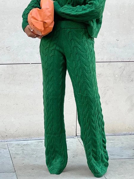 

Plain Casual High Waist Sweater Straight Pants, Green, Pants
