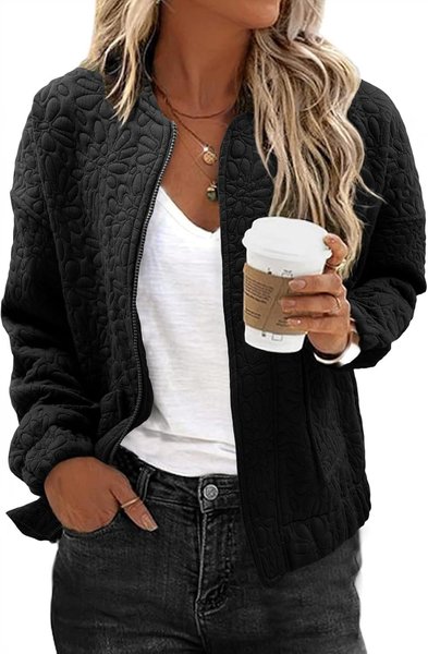 Loose Casual Others Plain Jacket, Black, Outerwear