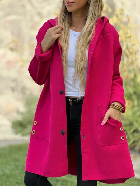 

Women's Plain Regular Loose Jacket, Deep pink, Outerwear