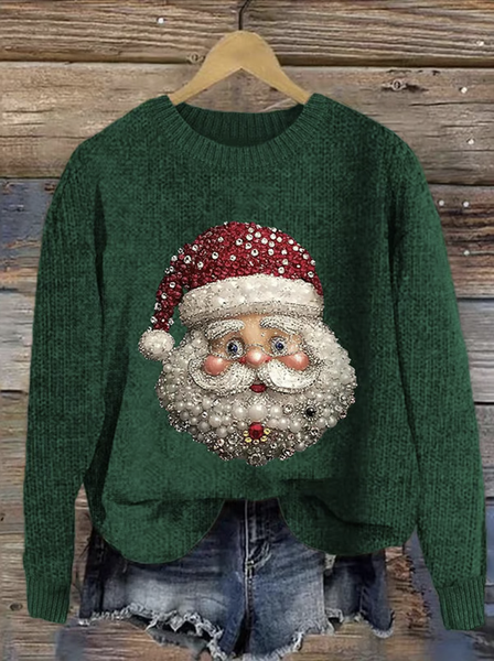 

Women Christmas Knitted Maple Leaf Long Sleeve Comfy Casual Sweater, Green, Sweaters