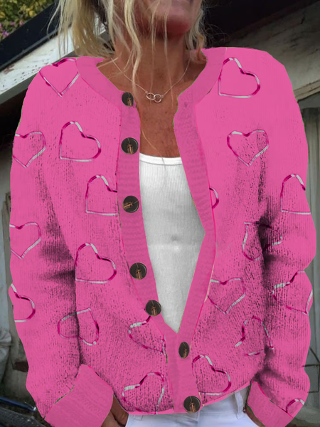 

Women's Breast Cancer Pink Heart Cardigan Sweater Cardigan, Rose red, Cardigans