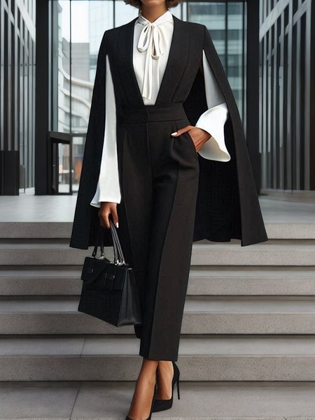 

Plain Urban V Neck Regular Fit Cloak Jumpsuit, Black, Jumpsuits