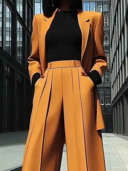 

Loose Regular Sleeve Loose Urban Plain Lapel Collar Long Sleeve Mid-long Blazer, As picture, Blazers