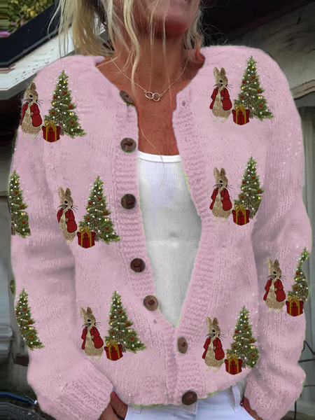

Women's Christmas Casual Knitted Cardigan, Pink, Cardigans