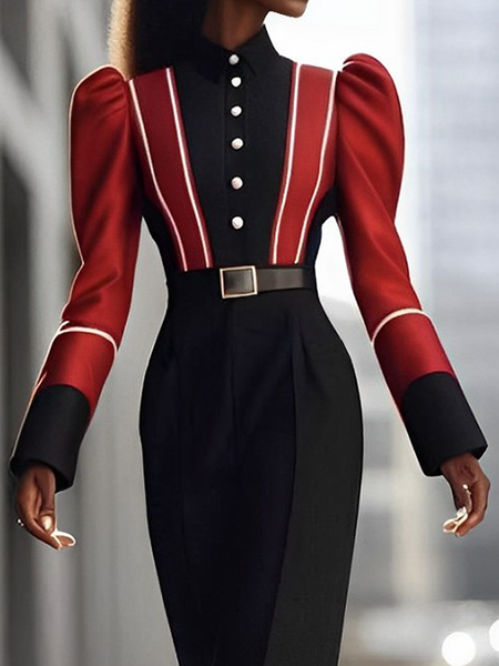 Regular Fit Urban Puff Sleeve Shirt Collar Long Sleeve Shirt, As picture, Blouses and Shirts