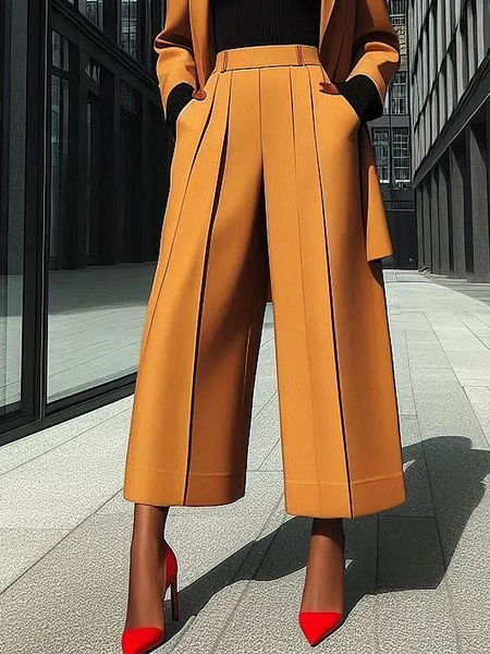 

Loose Urban Pocket Stitching Plain Pants Ankle Pants, As picture, Pants