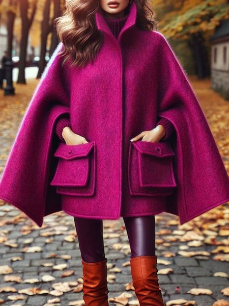Urban Raglan Sleeves Loose Cloak, Rose red, Poncho and Capes
