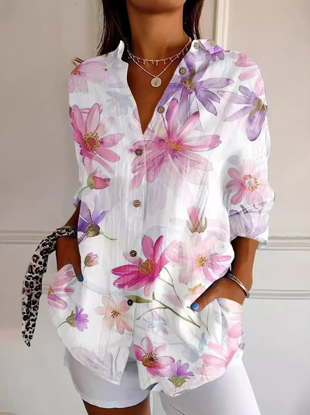 

Breast Cancer Awareness Month Pink Print Casual Long Sleeve Shirt, Blouses