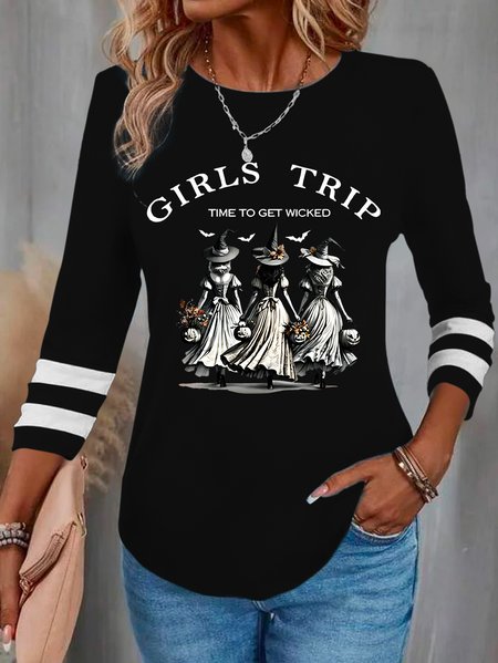 

Women's Funny Halloween Witches Girls Trip Time To Get Wicked Casual Long Sleeve Shirt, Black, Long sleeves
