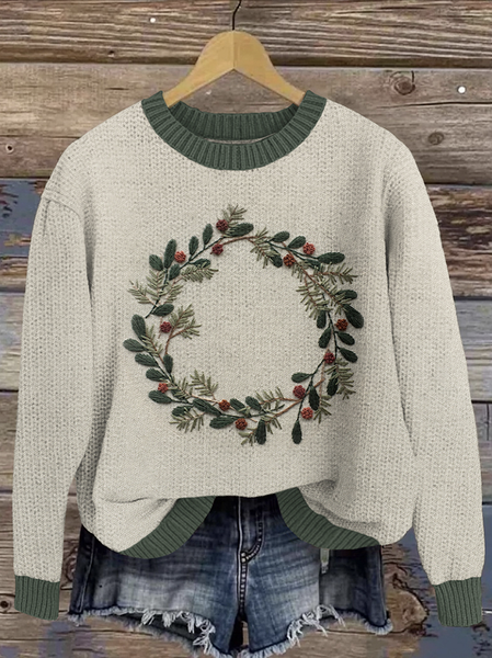 Knitted Simple Sweater, Khaki, Sweaters