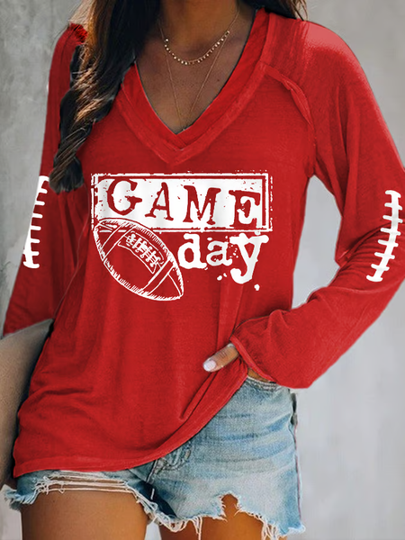 

Women's Football Fan Match Day Casual Long Sleeve Top, Red, Long sleeves