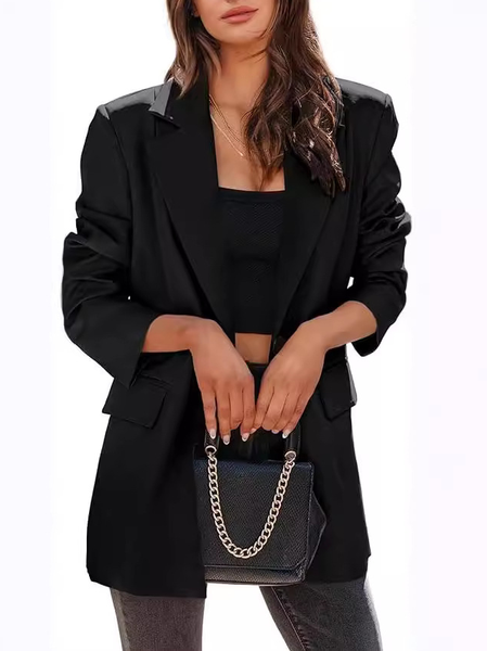 

Women's Spring/Fall Outerwear Casual Plain Long Sleeve Shawl Collar Regular Blazer, Black, Blazers