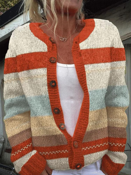 

Women Knitted Floral Long Sleeve Comfy Vintage Cardigan, Orange, Cardigans