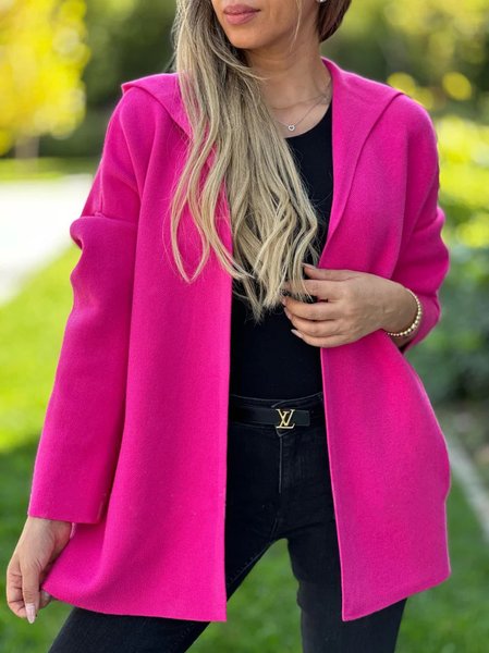 

Women's Plain Regular Loose Jacket, Deep pink, Outerwear