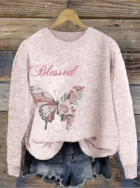 

Women's Winter Maple Leaf Casual Long Sleeve Crew Neck Knitted Sweater, Pink, Sweaters
