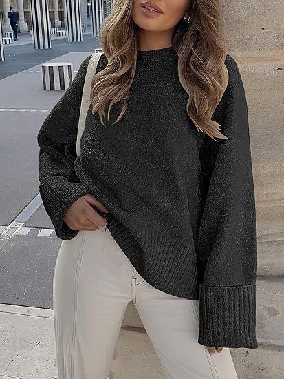 

Women's Spring/Fall Color Block Casual Long Sleeve Crew Neck Wool/Knitting Sweater, Black, Sweaters