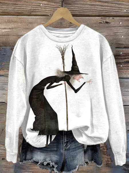 

Women'S Halloween Printed Crew Neck Sweatshirt, White, Hoodies&Sweatshirts