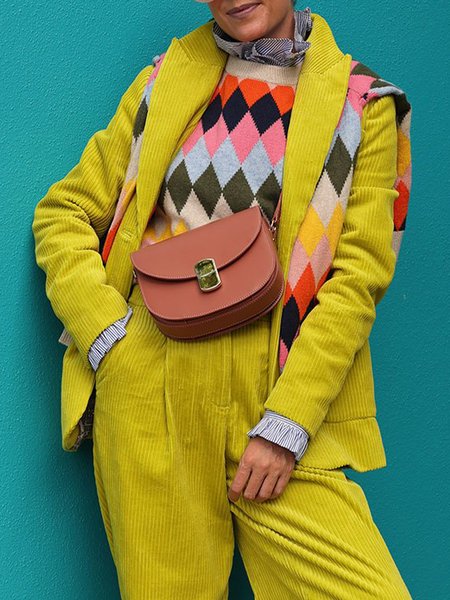 Lapel Collar Regular Sleeve Corduroy Urban Blazer, Yellow, Blazers