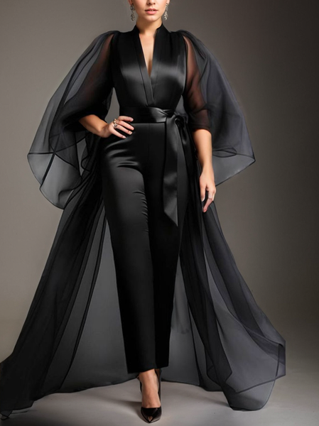 

Balloon Sleeve Urban Pocket Jumpsuit With Belt, Black, Jumpsuits