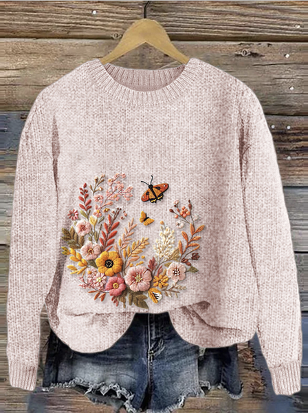 

Crew Neck Simple Maple Leaf Sweater, Pink, Sweaters