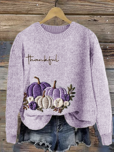 

Casual Maple Leaf Sweater, Purple, Sweaters