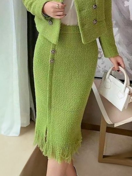 

Plain Regular Fit Elegant Midi Skirt, Green, Skirts