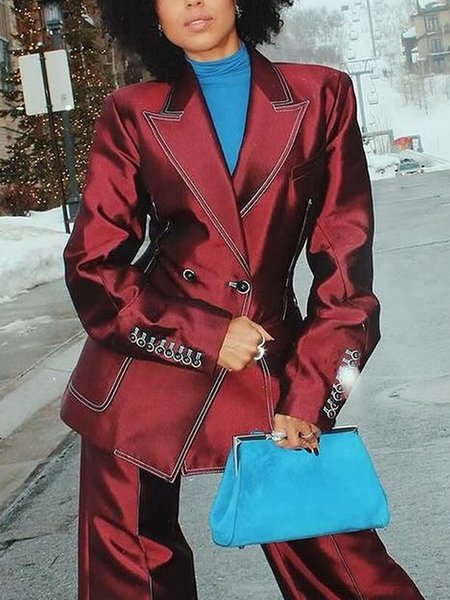 

Regular Sleeve Regular Fit Urban Lapel Collar Long Sleeve Blazer, Crimson, Blazers