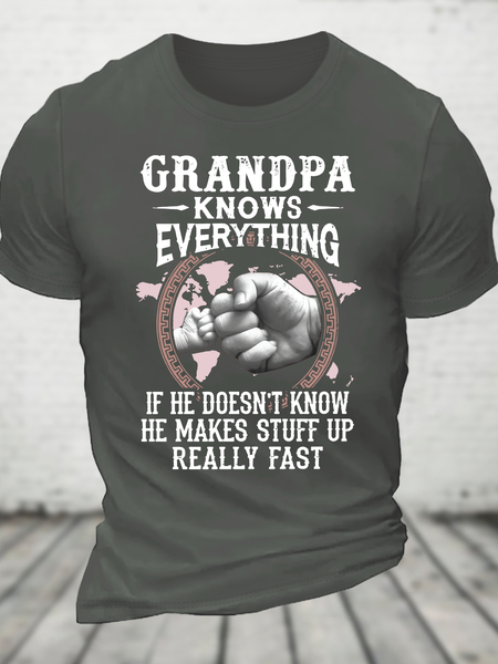 

Grandpa -Knows Everything If He Doesn't Know He Makes Stuff Up Really Fast Cotton T-Shirt, Deep gray, T-shirts