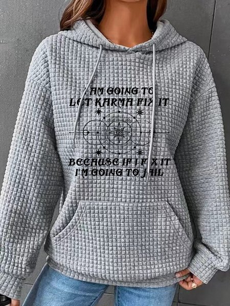 

I Am Going To Let Karma Fix It Printed Simple Loose Hoodie, Gray, Hoodies&Sweatshirts