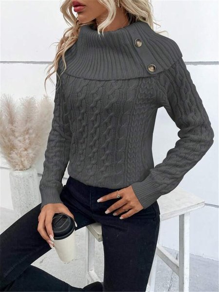 

Turtleneck Casual Loose Yarn/Wool Yarn Sweater, Deep gray, Sweaters & Cardigans
