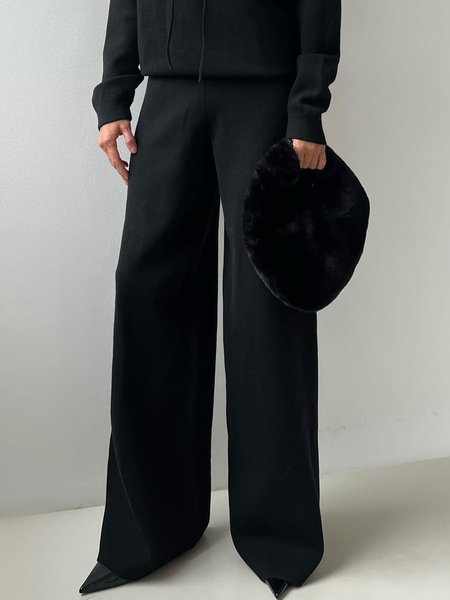 

Casual Plain Daily Straight Pants, Black, Pants