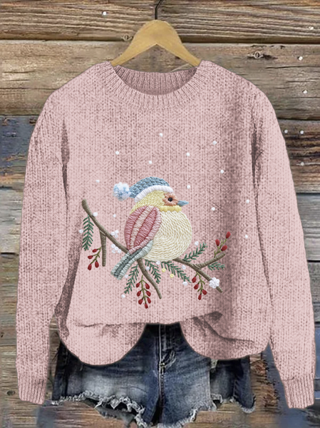 

Crew Neck Maple Leaf Loose Casual Sweater, Pink, Sweaters