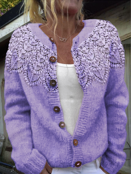 

Casual Knitted Sweater, Purple, Cardigans