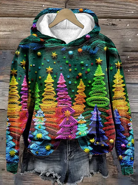 

Women's Vintage Christmas Tree Print 3D Printing Cotton Hoodie Loose Casual Hoodie, Green, Hoodies&Sweatshirts