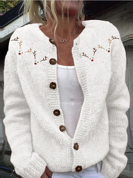 

Loose Knitted Maple Leaf Simple Sweater, White, Cardigans