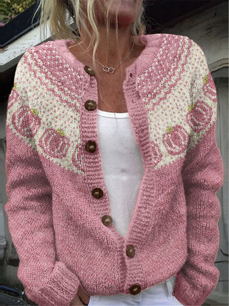 

Maple Leaf Loose Casual Sweater, Pink, Cardigans