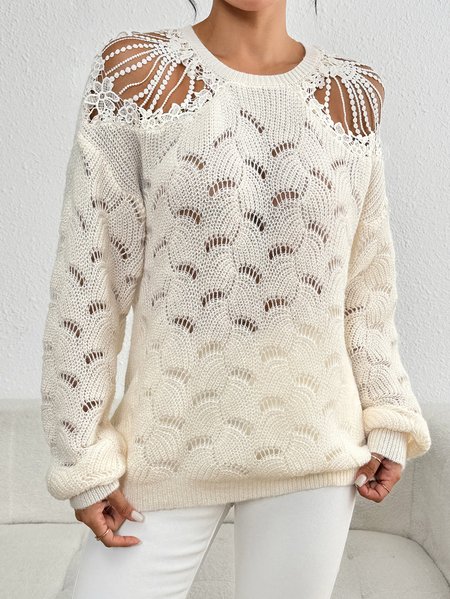 

Women Yarn/Wool Yarn Plain Long Sleeve Comfy Casual Sweater, Apricot, Sweaters