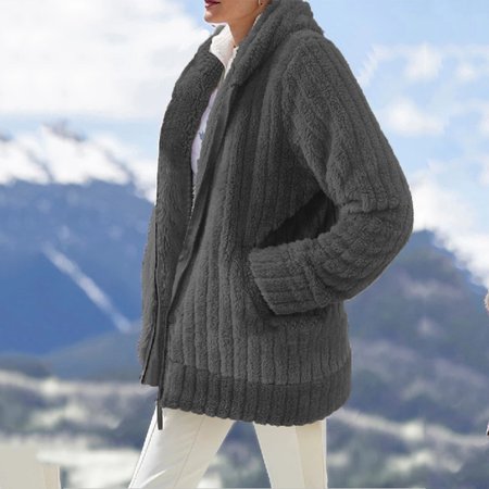

Loose Fluff/Granular Fleece Fabric Casual Jacket, Deep gray, Outerwear