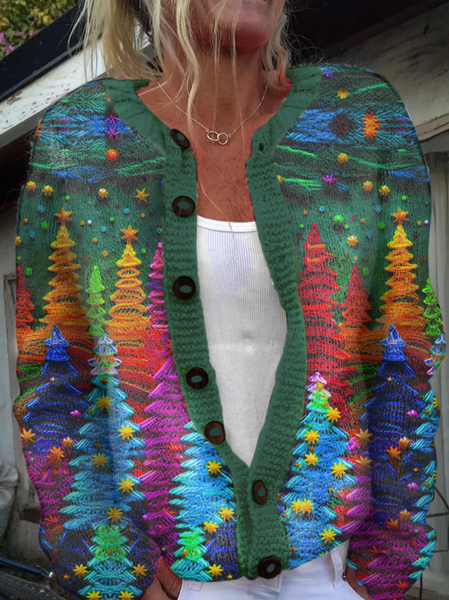 

Women's Vintage Christmas Tree Print 3D Printing Casual Cardigan, Green, Cardigans