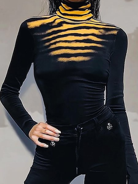 

Turtleneck Urban Abstract Regular Sleeve T-Shirt, Black-yellow, Tees