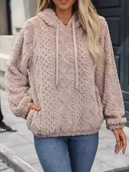 

Women's Plain Spring/Fall Fluff/Granular Fleece Fabric Long Sleeve Casual Daily Hoodie, Apricot, Sweatshirts & Hoodies