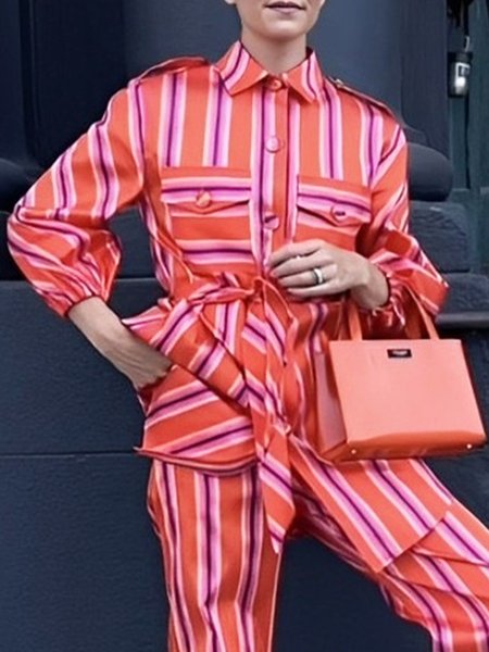 

Urban Striped Shirt Collar Regular Fit Shirt, As picture, Blouses and Shirts