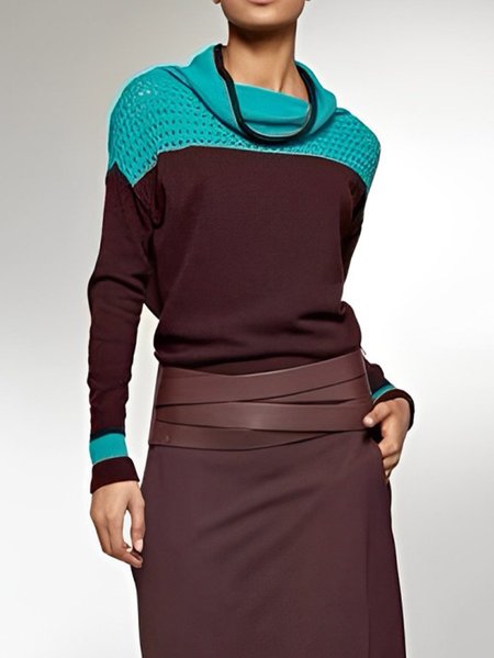 

Casual Color Block Regular Sleeve Sweater, As picture, Pullovers