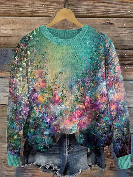 

Women Knitted Floral Long Sleeve Comfy Casual Sweater, Green, Sweaters