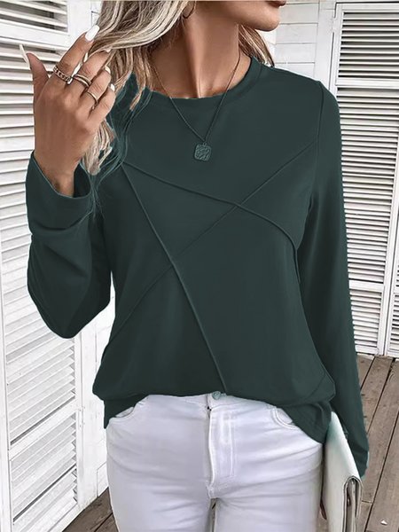 

Casual Plain Crew Neck Long Sleeve T-shirt, Green, T-shirts